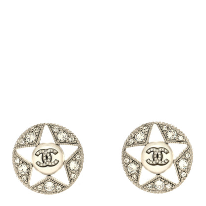 Chanel Pearl Crystal Star CC Round Earrings Gold 1 of 4