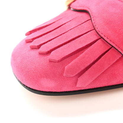 Gucci Kid Scamosciato GG Marmont Fringe 50mm Loafer Pumps 37 Hot Pink 9 of 9