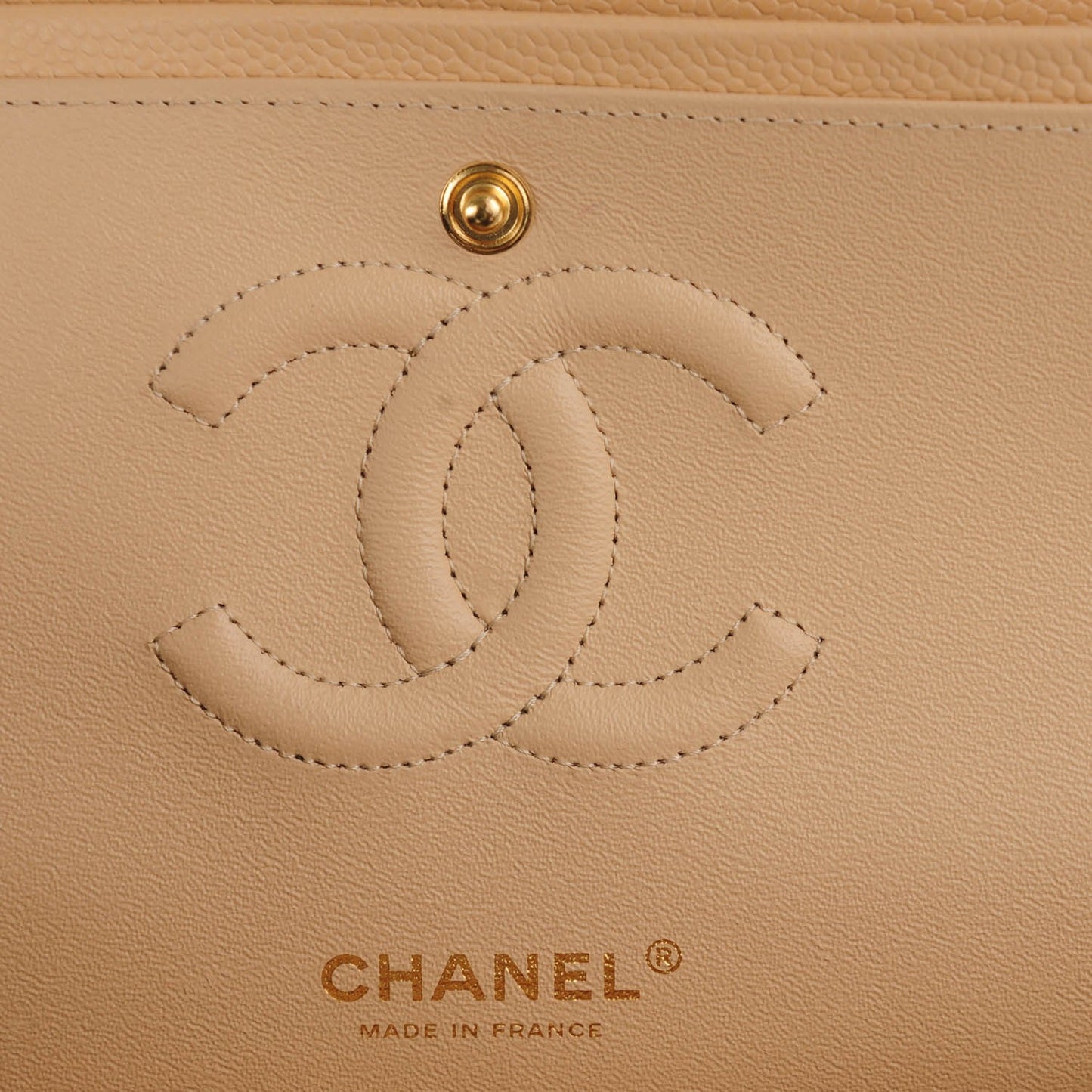 Caviar Quilted Medium Double Flap Beige Clair