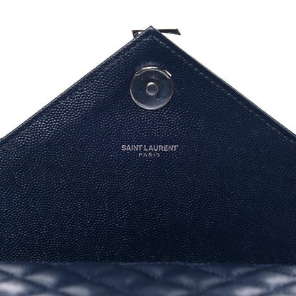 Saint Laurent Grain De Poudre Textured Mixed Matelasse Triquilt Medium Monogram Satchel Deep Marine 7 of 11