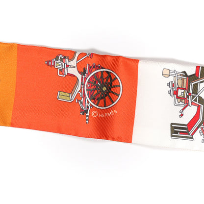 Hermes Silk Les Voitures Exquises Twilly Orange Beige Kaki 4 of 4