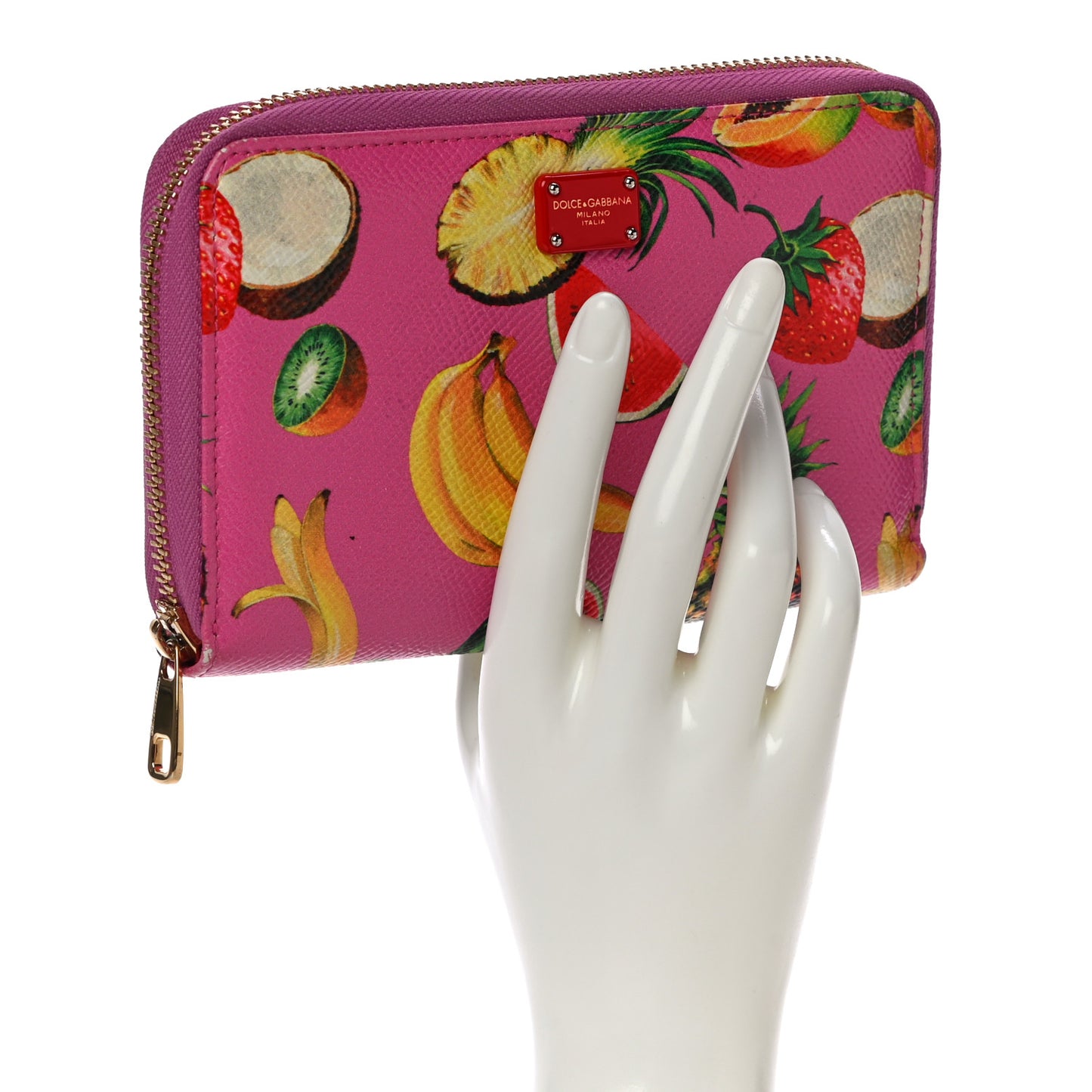 Fruit Print Small Zip Around Wallet Pink