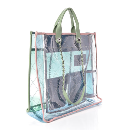 Chanel Lambskin PVC Quilted Large Coco Splash Shopping Bag Blue Green 3 of 10
