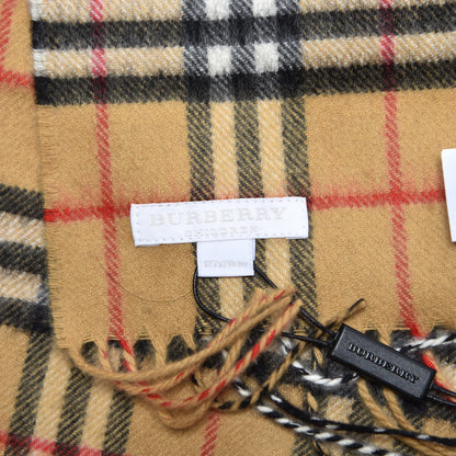 Burberry Cashmere Vintage Check Fringe Embroidered Scarf Antique Yellow 5 of 6