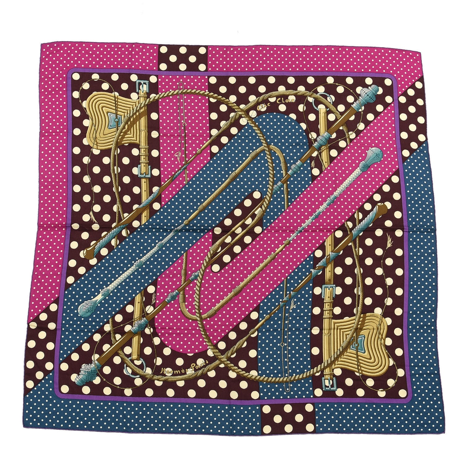 Hermes Cashmere Silk Clic Clac A Pois Shawl 140 Ardoise Aubergine Fuchsia 1 of 4