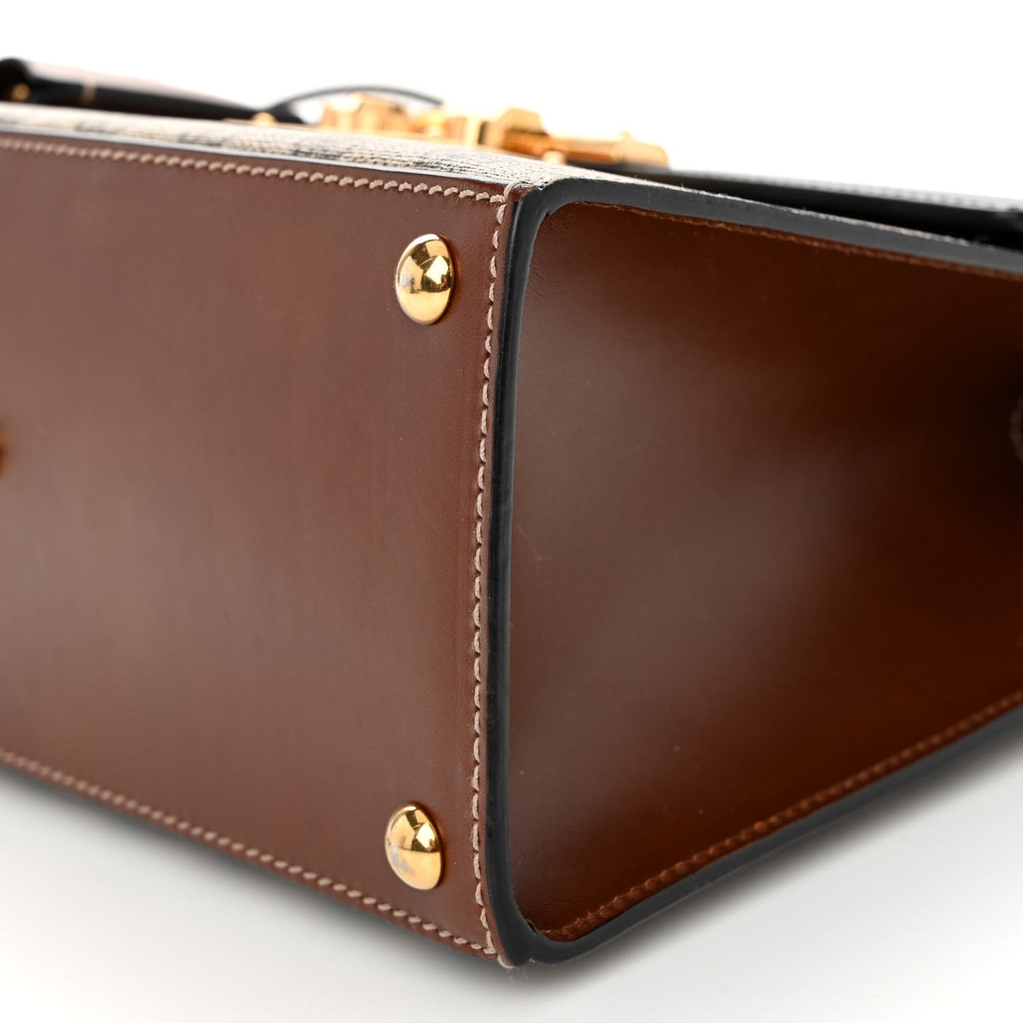 GG Supreme Monogram Calfskin Small Padlock Top Handle Bag Beige Black Cuir