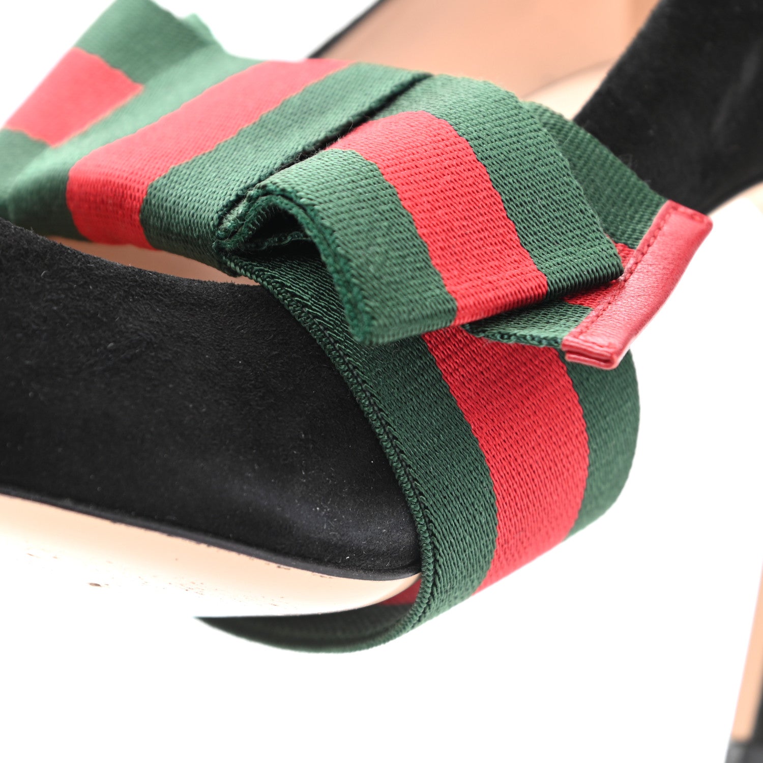 Gucci Kid Scamosciato Removable Web Bow High Heel Pumps 37.5 Black 13 of 14