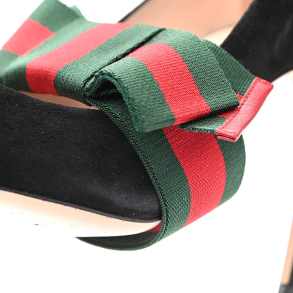 Gucci Kid Scamosciato Removable Web Bow High Heel Pumps 37.5 Black 13 of 14
