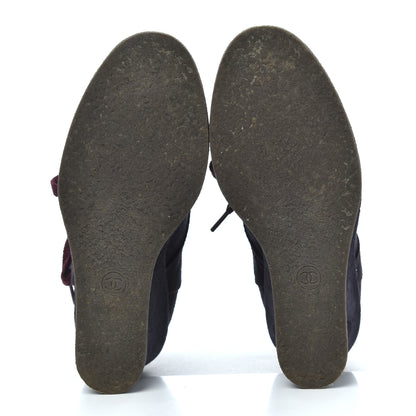 Chanel Suede Lace Up Wedge Booties 35 Dark Blue 5 of 18