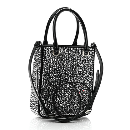 Prada Satin Crystal Metal Triangle Logo Small Double Handle Crossbody Tote Metal 3 of 10