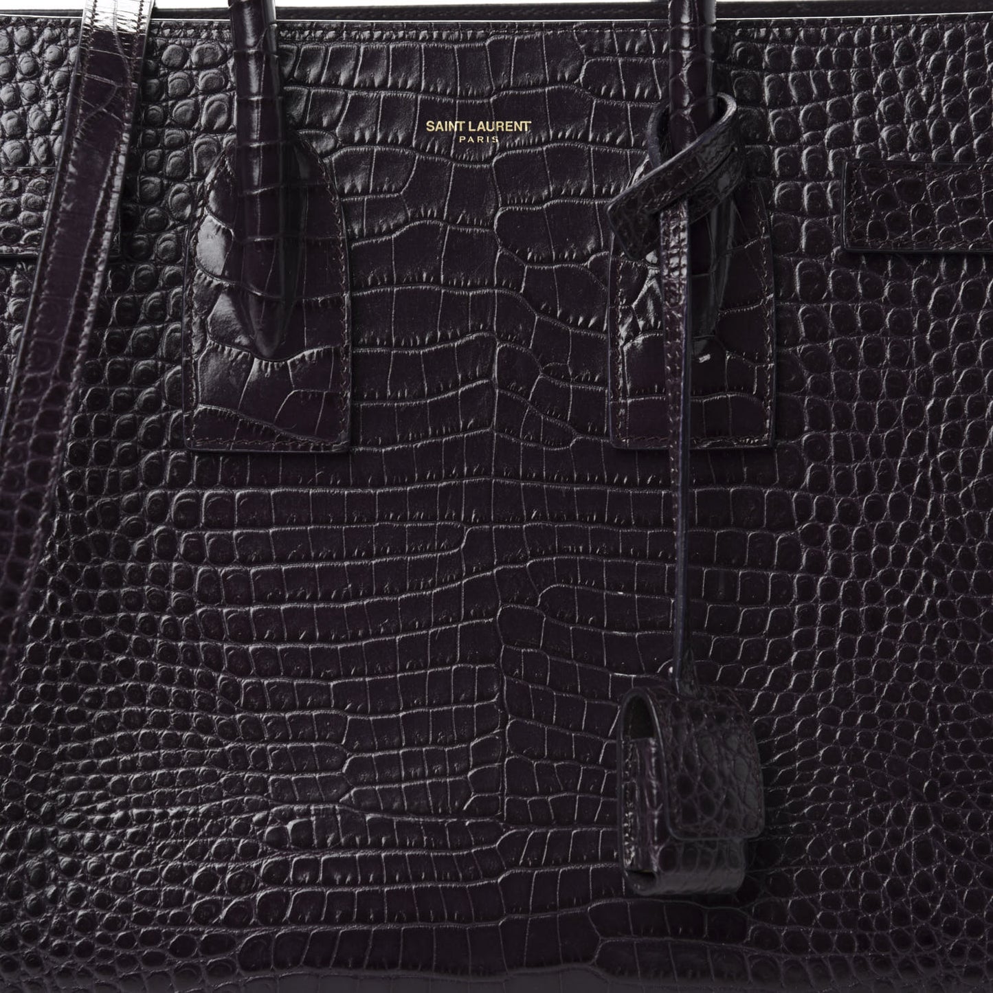 Calfskin Crocodile Embossed Small Sac De Jour Prune