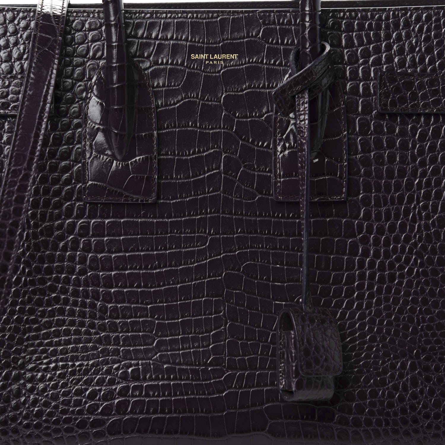 Saint Laurent Calfskin Crocodile Embossed Small Sac De Jour Prune 9 of 9