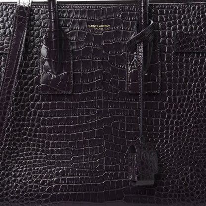 Saint Laurent Calfskin Crocodile Embossed Small Sac De Jour Prune 9 of 9