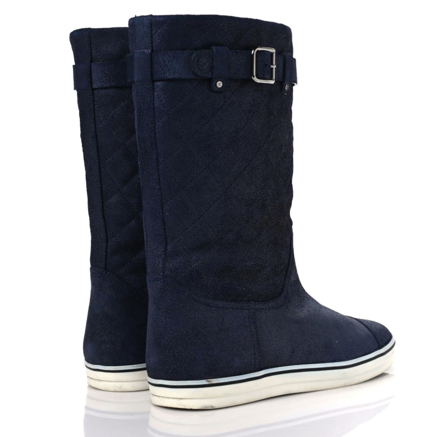 Chanel Nubuck Quilted Boots 41.5 Blue 4 of 10