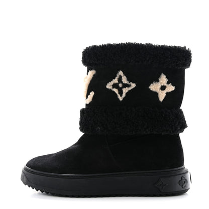 Louis Vuitton Suede Calfskin Shearling Snowdrop Flat Ankle Boot 39 Black 1 of 11