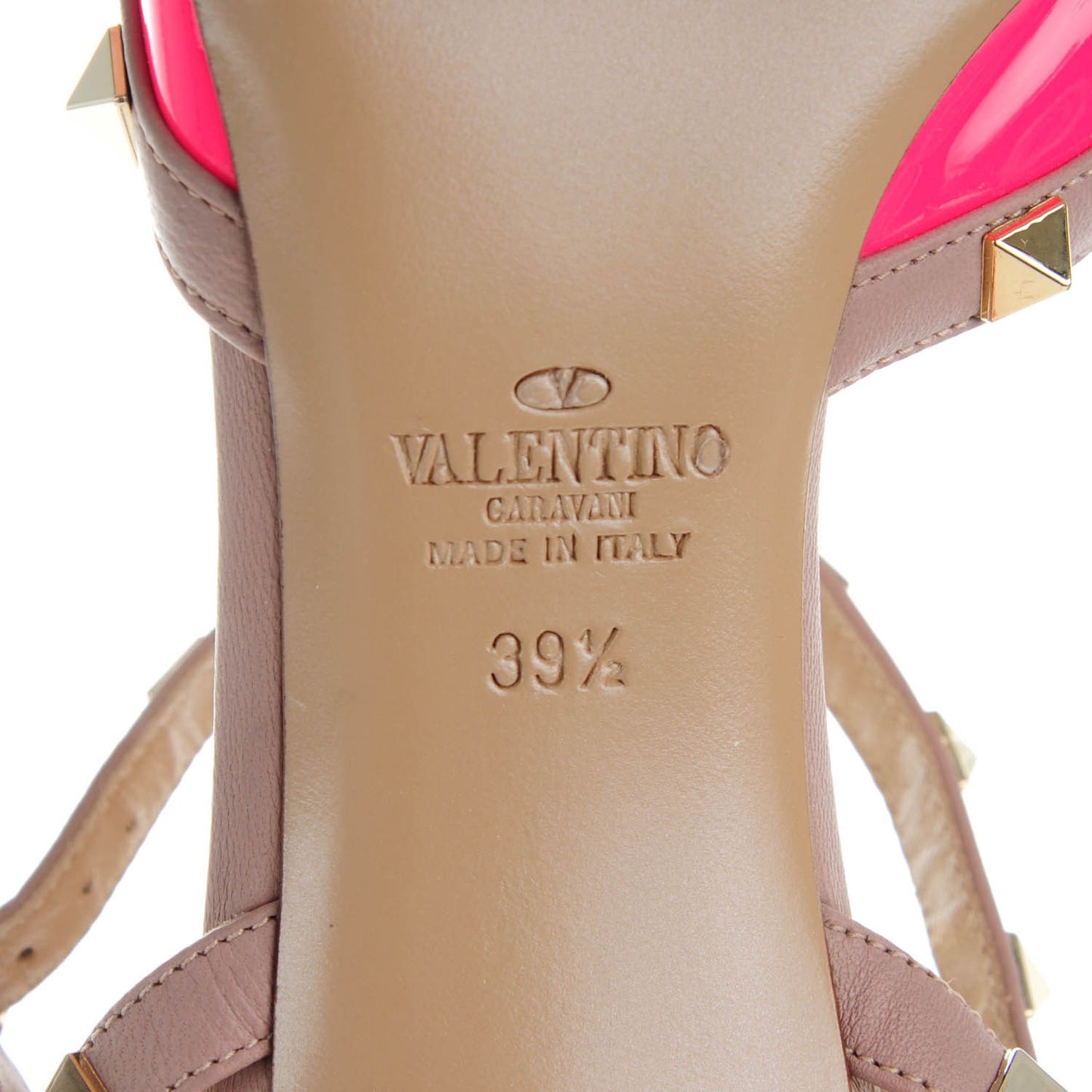 Patent Rockstud Ankle Strap 65mm Pumps 39.5 Fuxia Fluo Poudre
