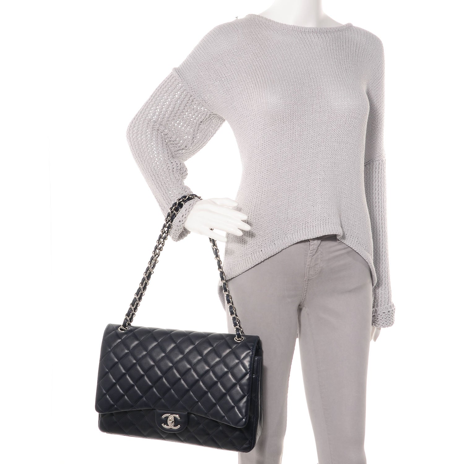 Chanel Lambskin Quilted Maxi Double Flap Navy 2 of 8