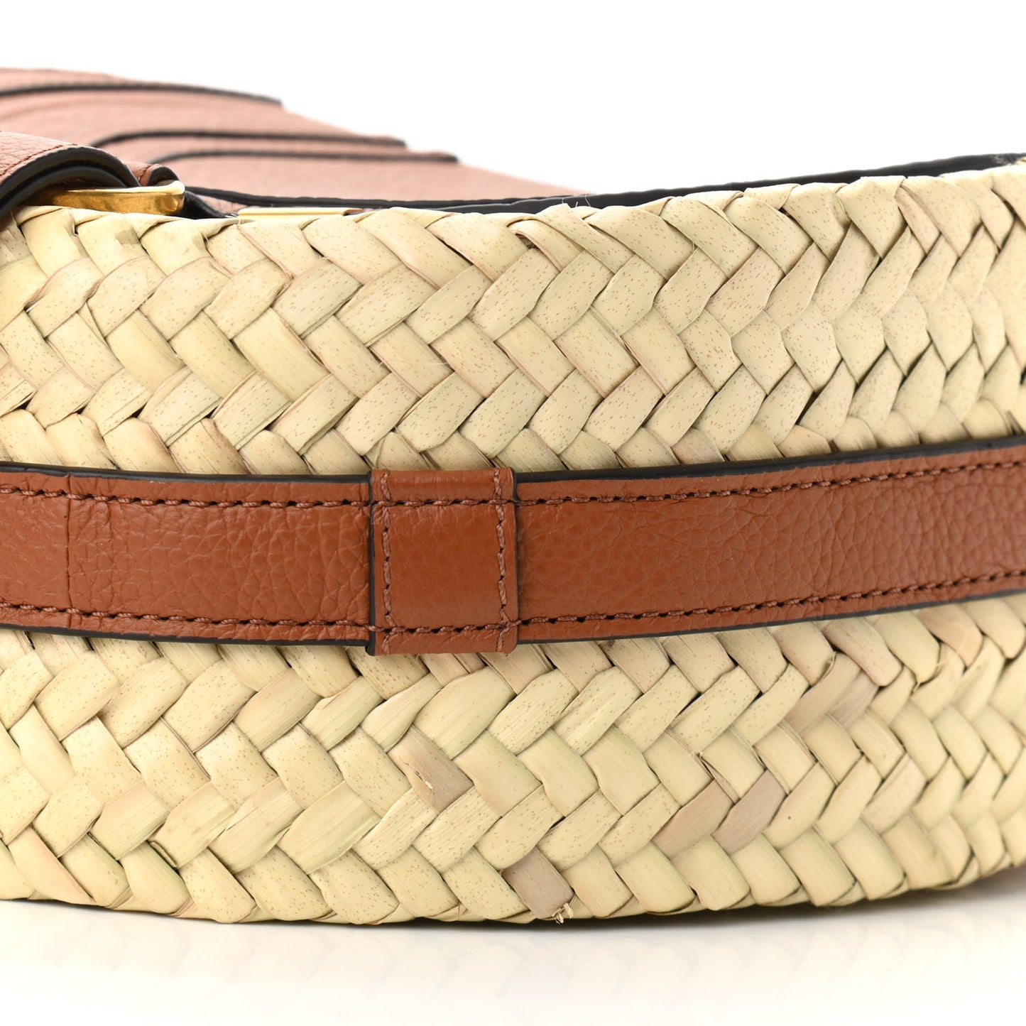 Raffia Small Grain Calfskin Small Marcie Basket Crossbody Tan