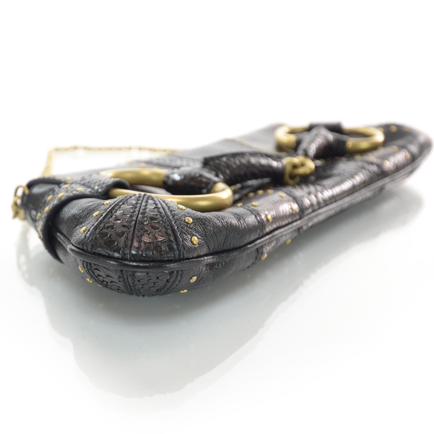Gucci Python Studded Large Horsebit Chain Clutch Black 4 of 7