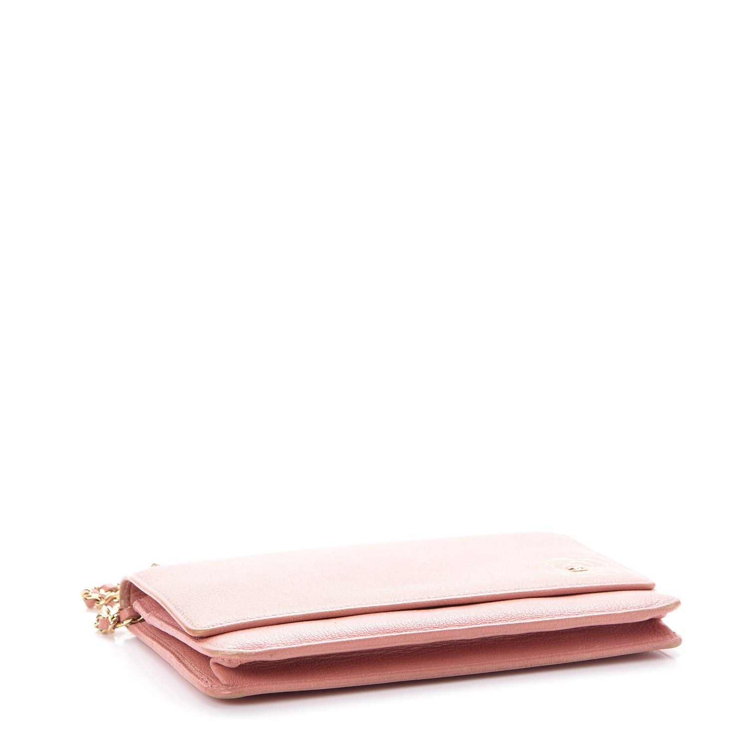 Chanel Goatskin Embossed Camellia Wallet On Chain WOC Light Pink 4 of 12