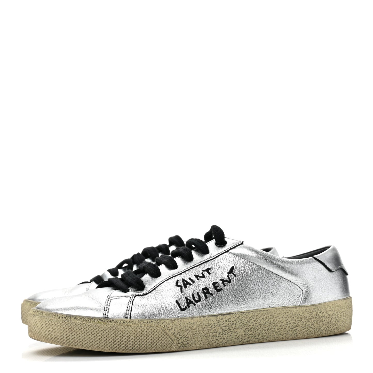 Metallic Calfskin Womens Court Classic Sneakers 38.5 Silver