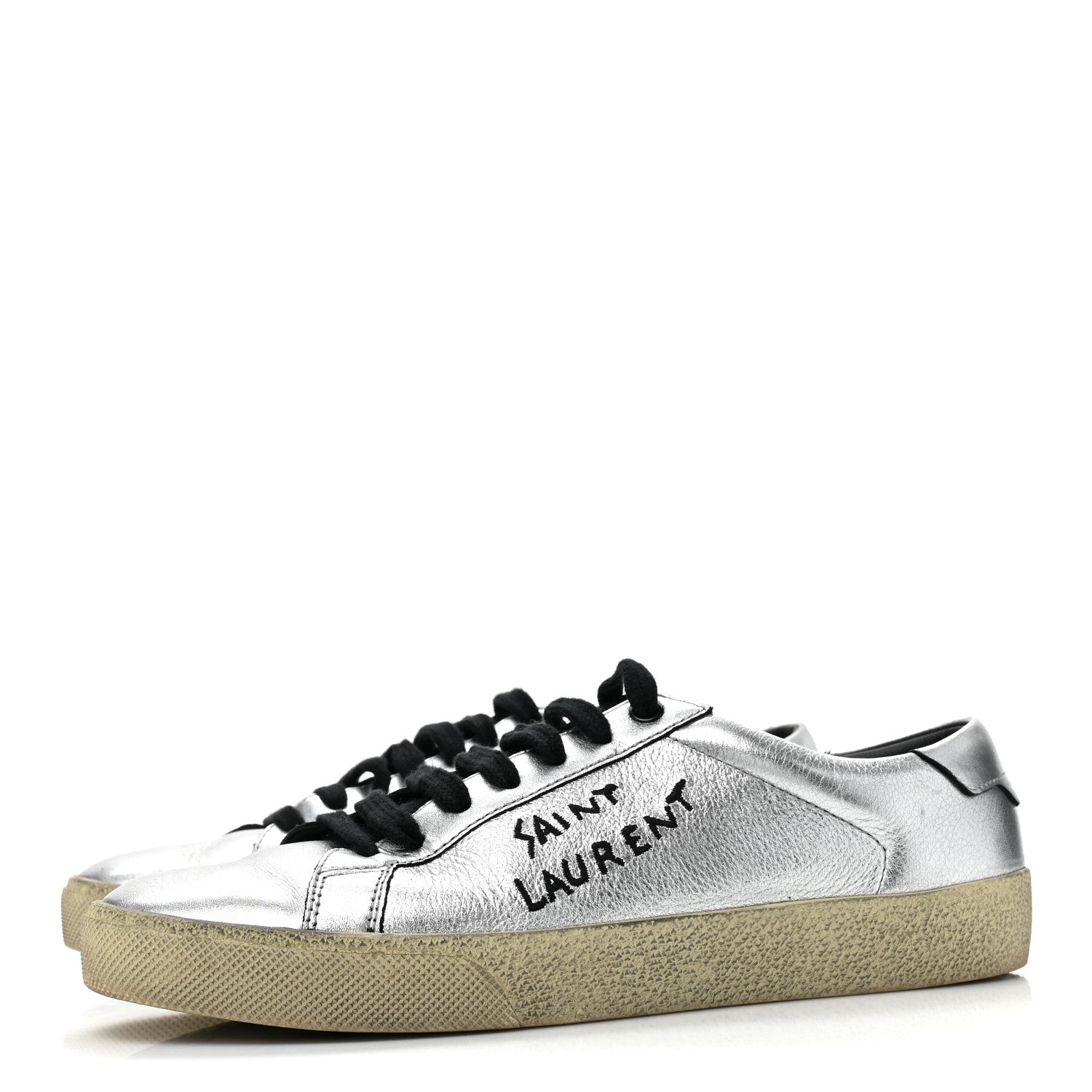 Saint Laurent Metallic Calfskin Womens Court Classic Sneakers 38.5 Silver 3 of 13