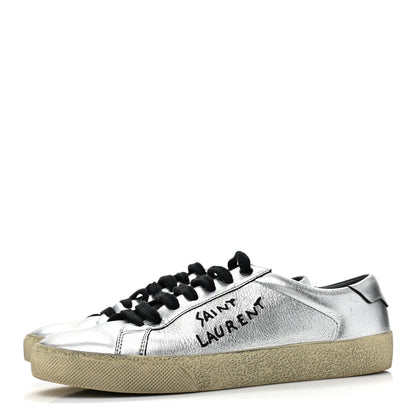 Saint Laurent Metallic Calfskin Womens Court Classic Sneakers 38.5 Silver 3 of 13