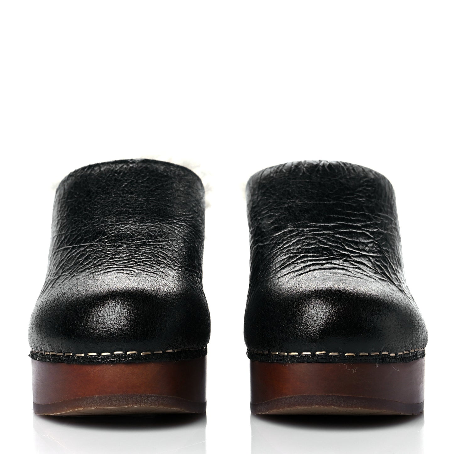 Crackled Sheepskin CC Mules 36 Black