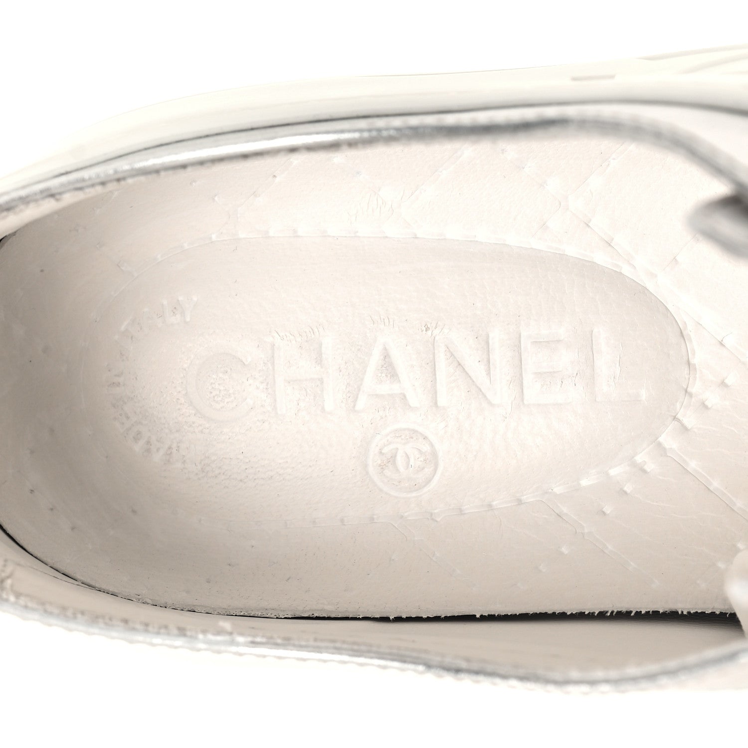 Chanel Iridescent Goatskin Womens Sneakers 36.5 White Silver 8 of 10