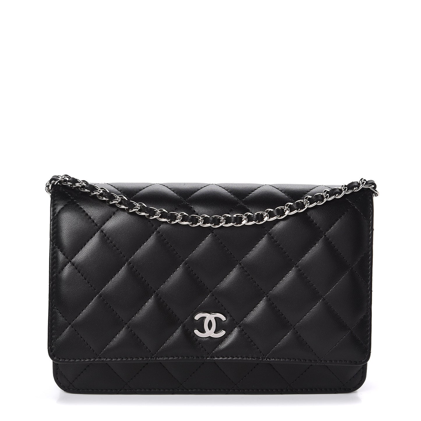 Lambskin Quilted Wallet On Chain WOC Black