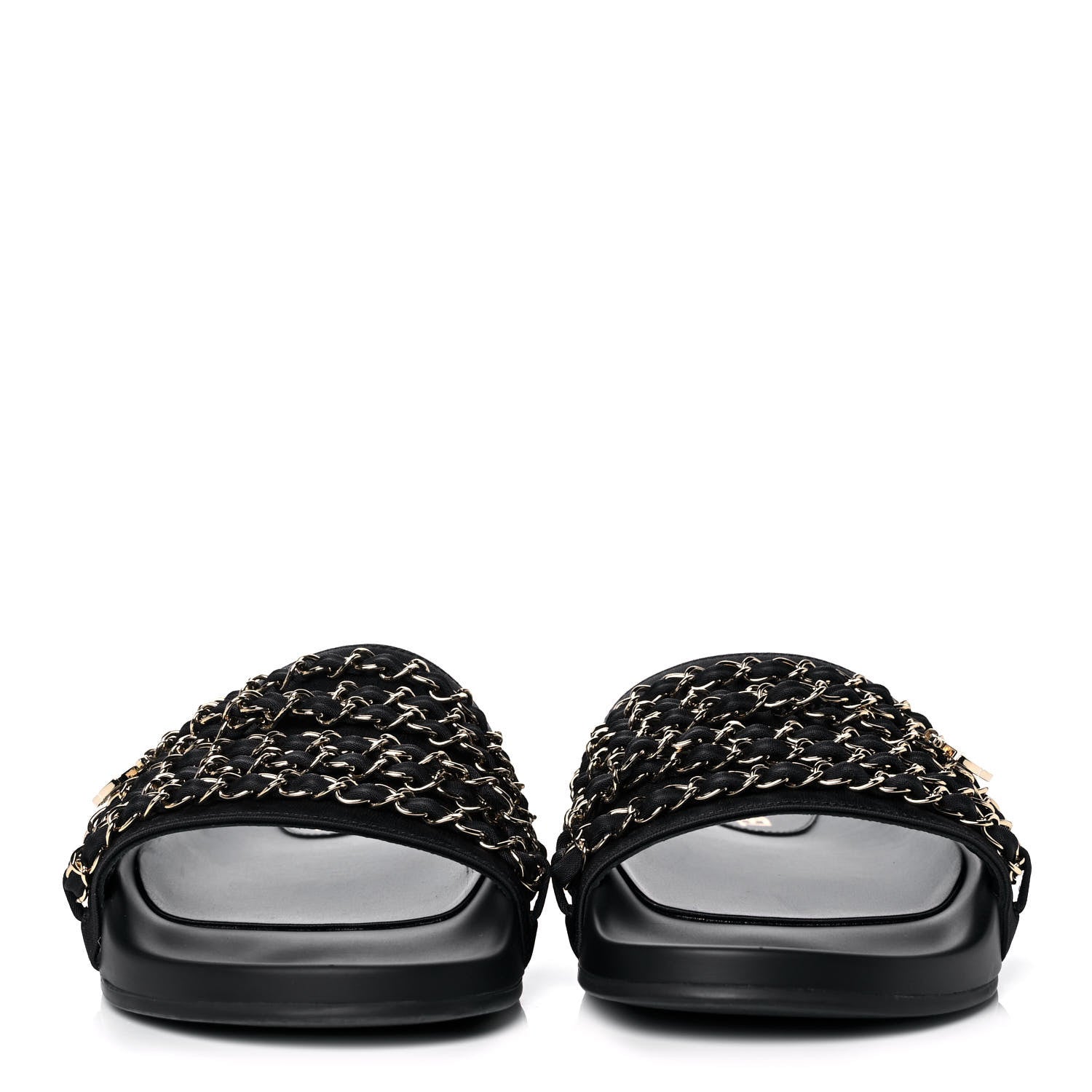 Chanel Satin Canvas Chain Slides Sandals Flats 41 Marine 2 of 10
