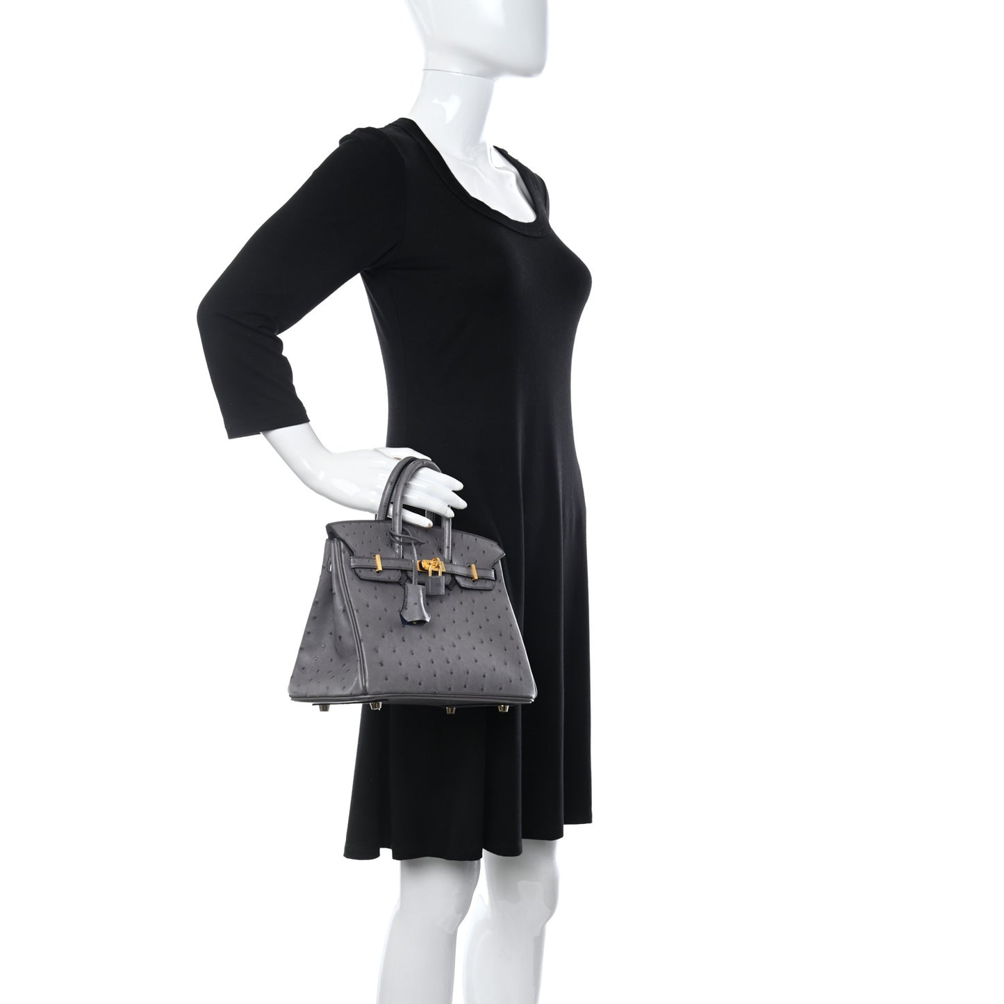 Ostrich Horseshoe Birkin 25 Gris Agate Bleu De Malte