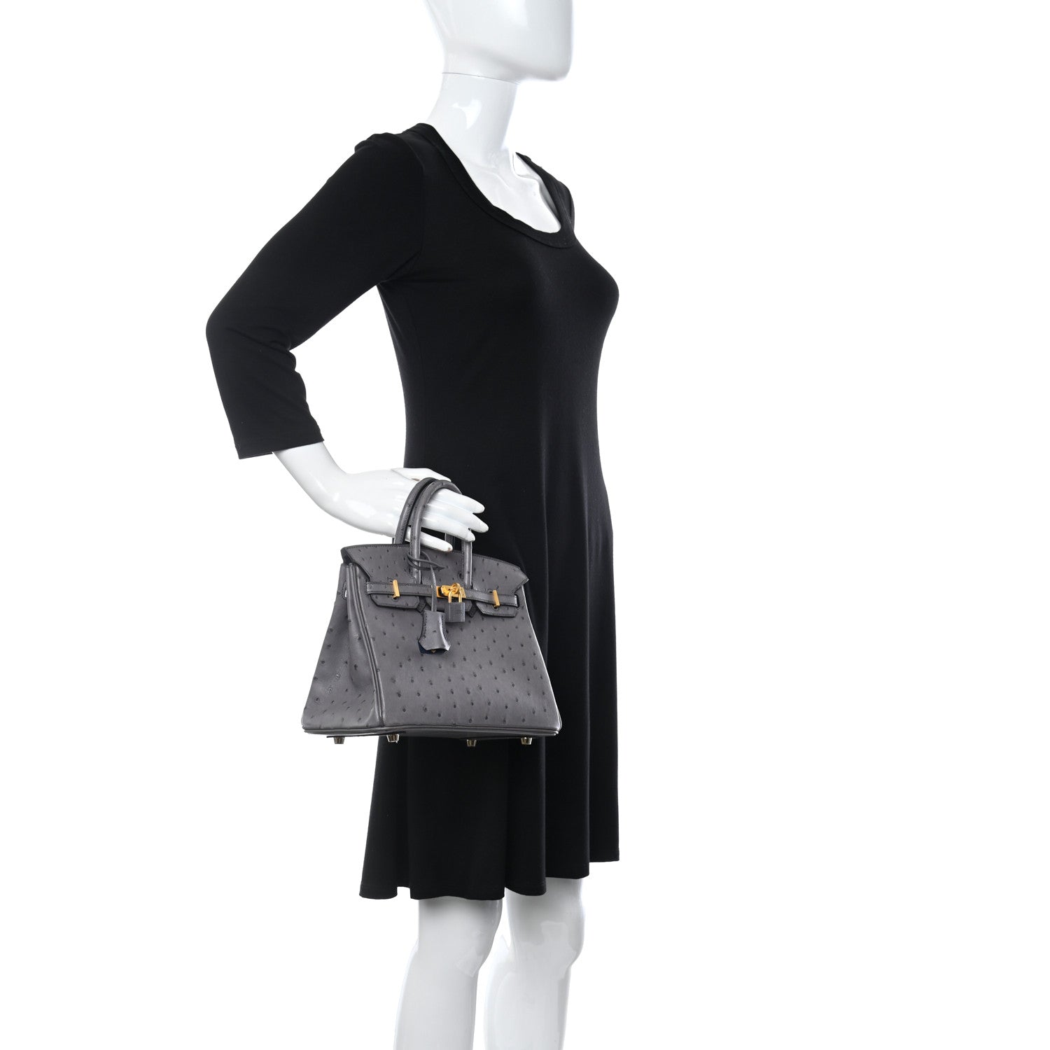 Hermes Ostrich Horseshoe Birkin 25 Gris Agate Bleu De Malte 2 of 11