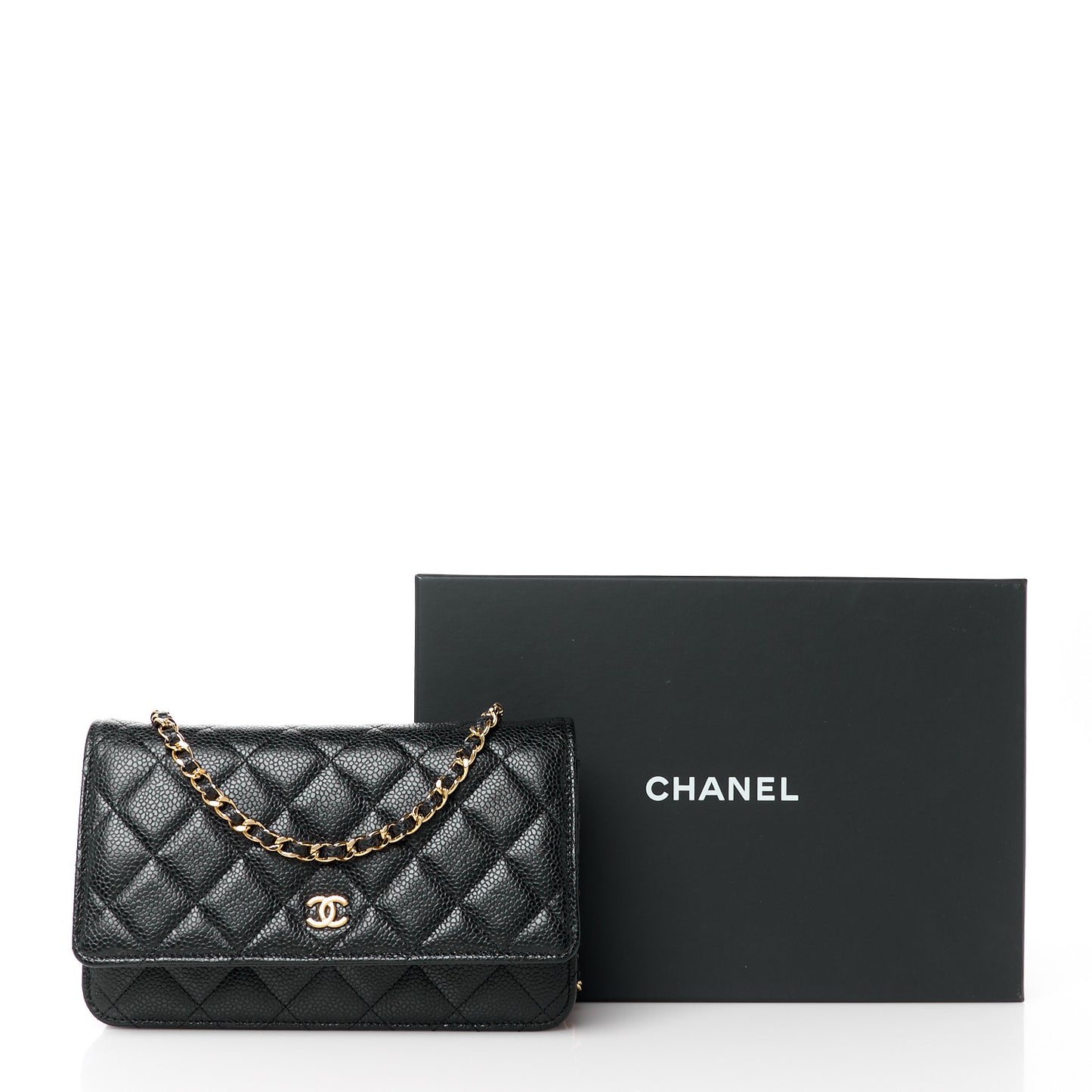Caviar Quilted Wallet on Chain WOC Black