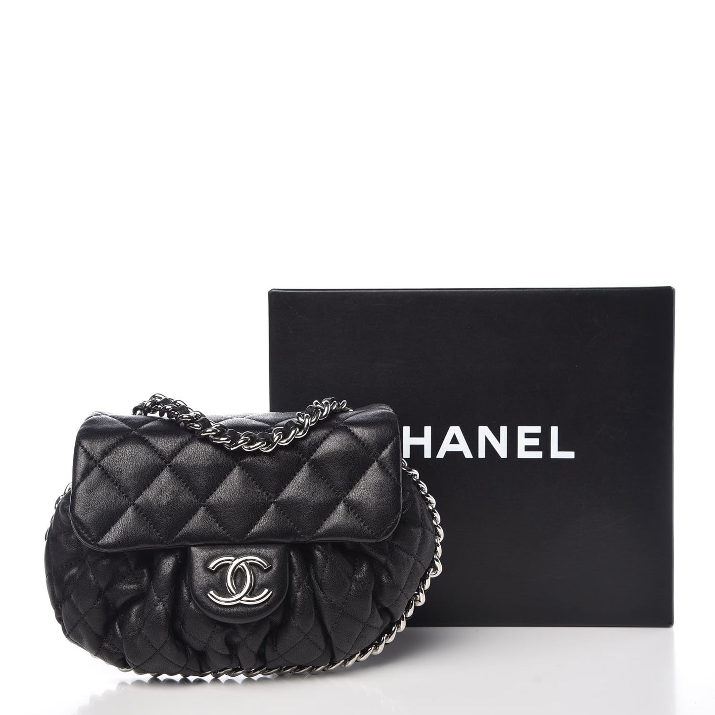 Washed Lambskin Quilted Mini Chain Around Flap Black