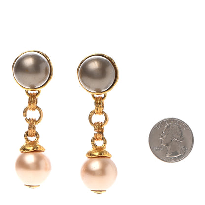 Chanel Pearl CC Dangle Clip On Earrings Gold 2 of 5