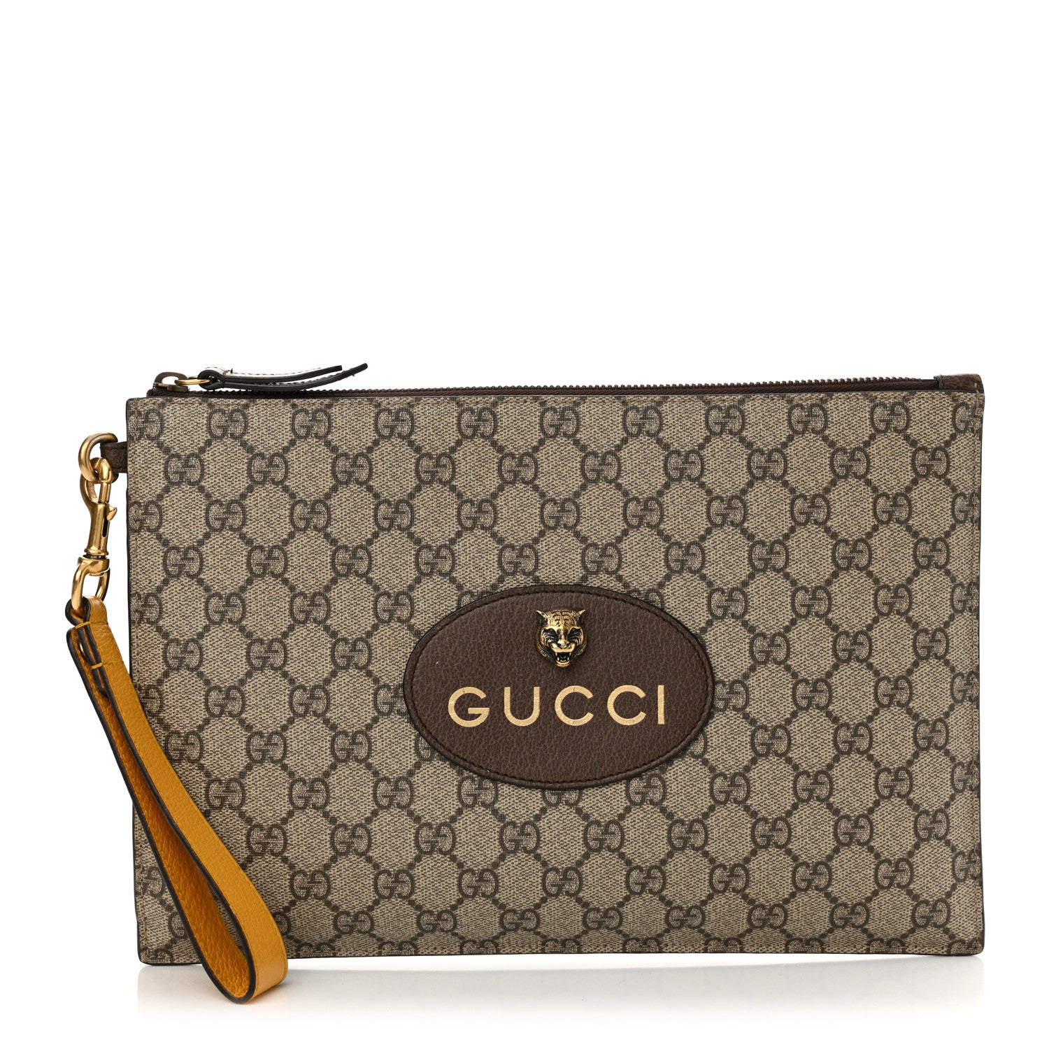 Gucci GG Supreme Monogram Neo Vintage Zip Wristlet Pouch Beige New Acero Crop 1 of 13