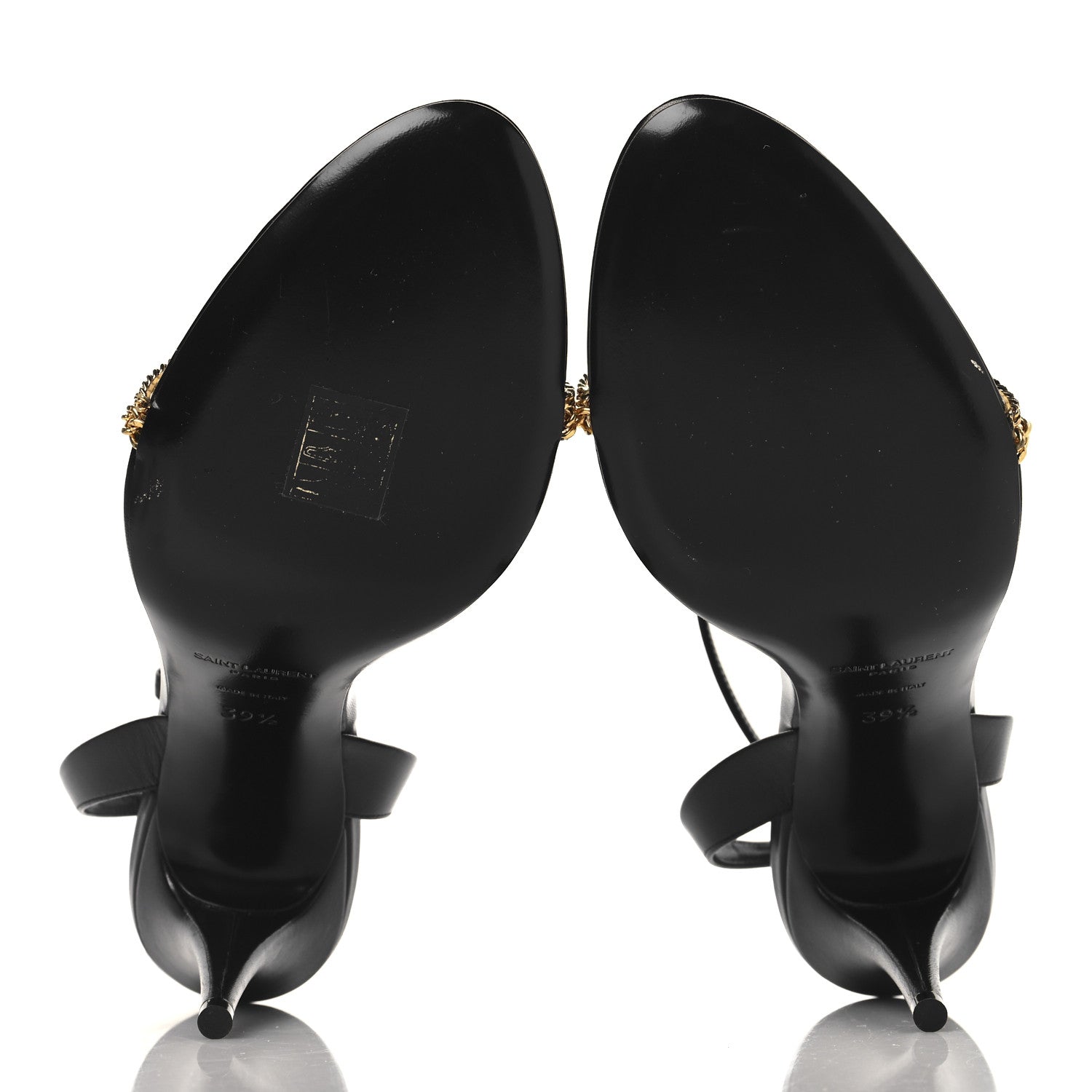 Saint Laurent Calfskin Chain Ankle Strap Sandals 39.5 Black 6 of 8