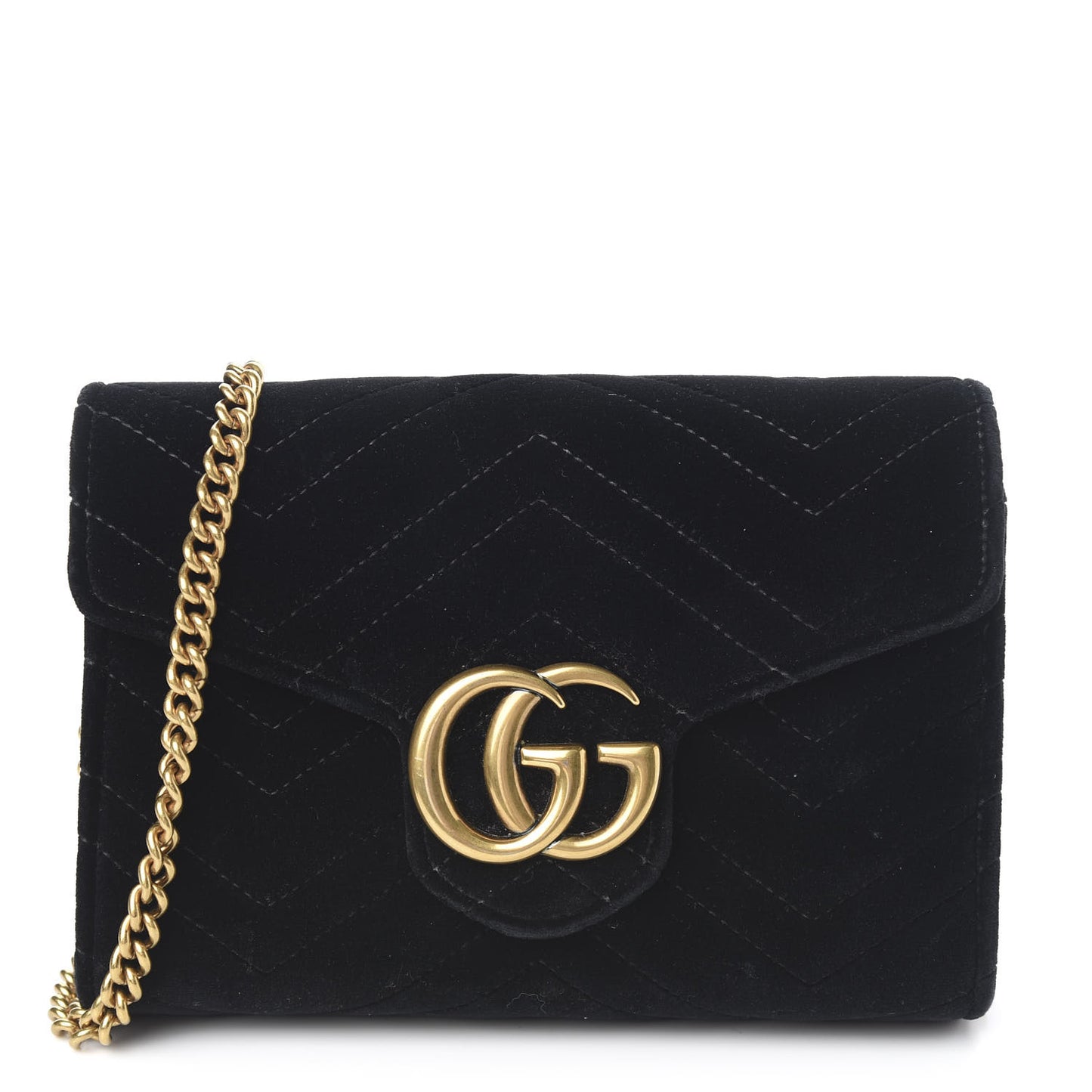 Velvet Matelasse GG Marmont Chain Wallet Black