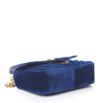 Gucci Velvet Matelasse Mini GG Marmont Shoulder Bag Cobalt Blue 4 of 8