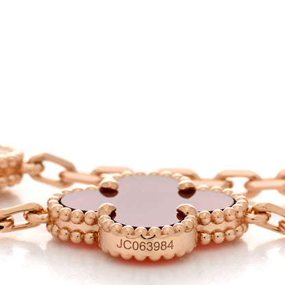 Van Cleef & Arpels 18K Rose Gold Carnelian 5 Motifs Guilloche Vintage Alhambra Bracelet 4 of 5