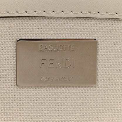 Fendi Canvas Vitello King FF Embroidered Baguette White Black 6 of 10