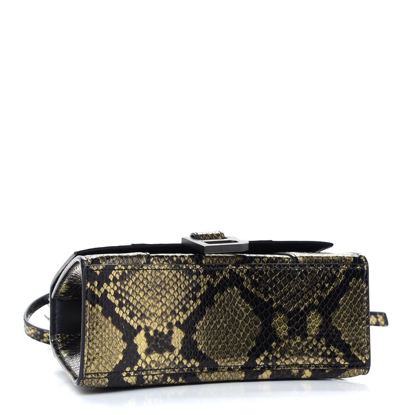 Shiny Calfskin Snakeskin Embossed Hourglass Top Handle Bag XS Gold Black