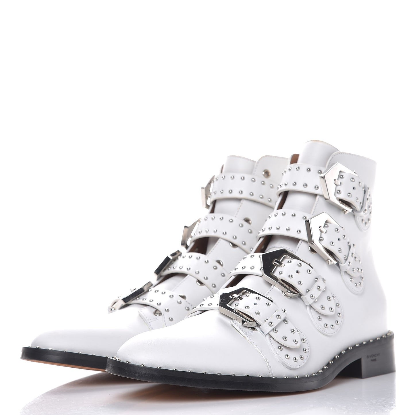 Calfskin Studded Prue Buckle Bootie 38.5 White