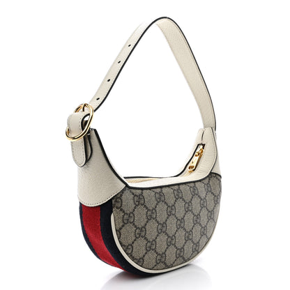 Gucci GG Supreme Monogram Textured Dollar Calfskin Web Mini Ophidia Half Moon Hobo Beige Ebony Mystic White 3 of 10