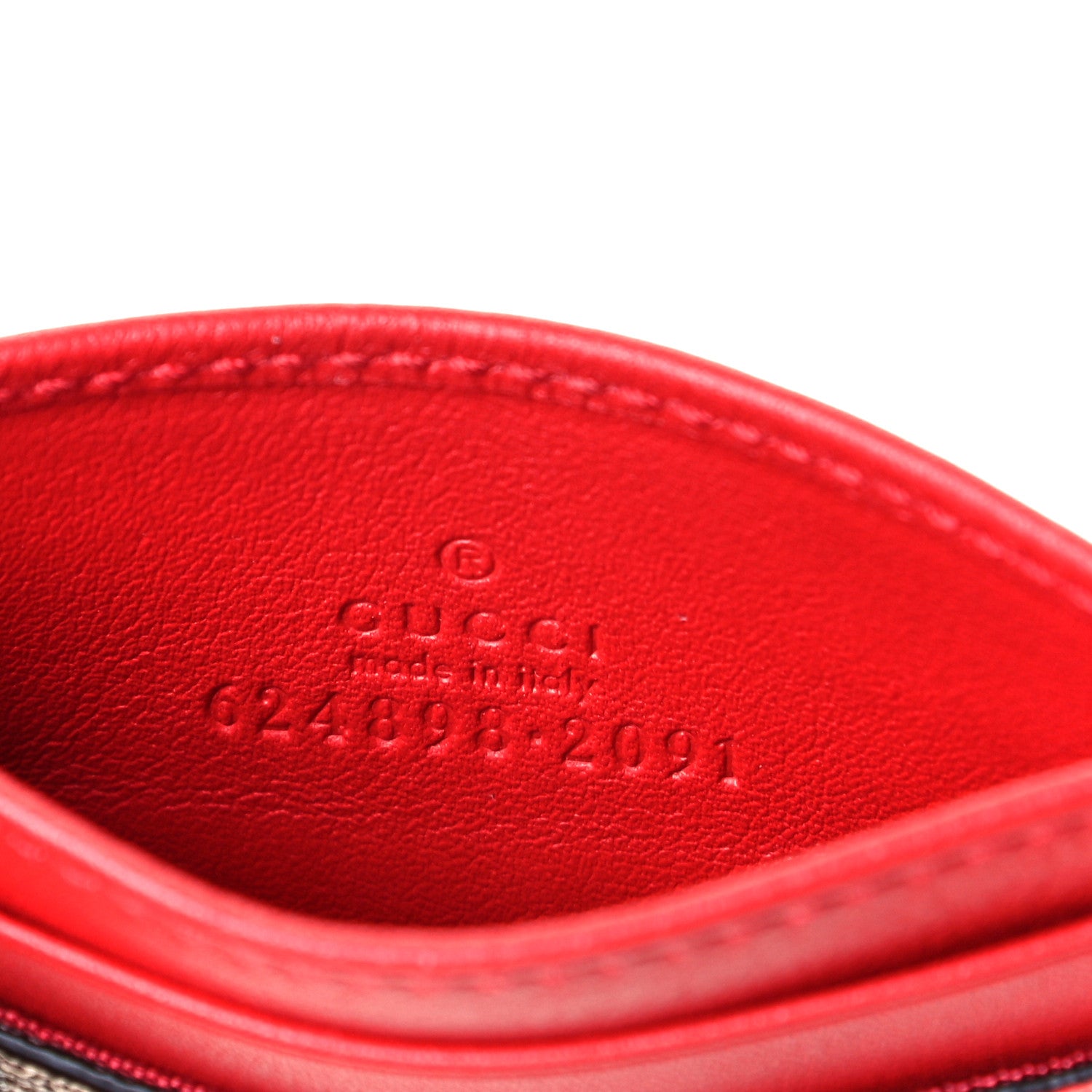 Gucci GG Supreme Monogram Apple Card Holder Beige Multicolor Lobster Red 6 of 6