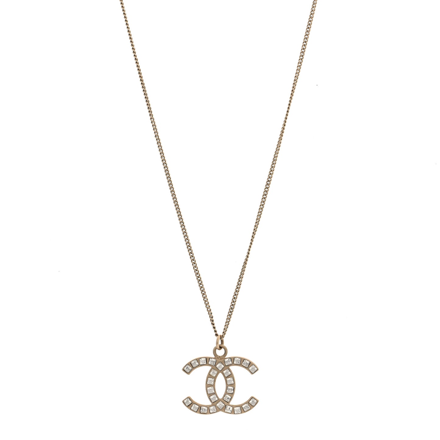 Baguette Crystal CC Necklace Light Gold