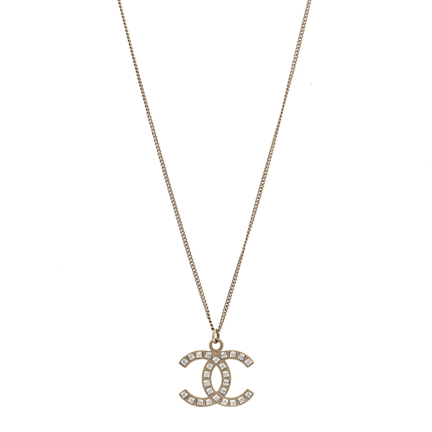 Chanel Baguette Crystal CC Necklace Light Gold 1 of 4