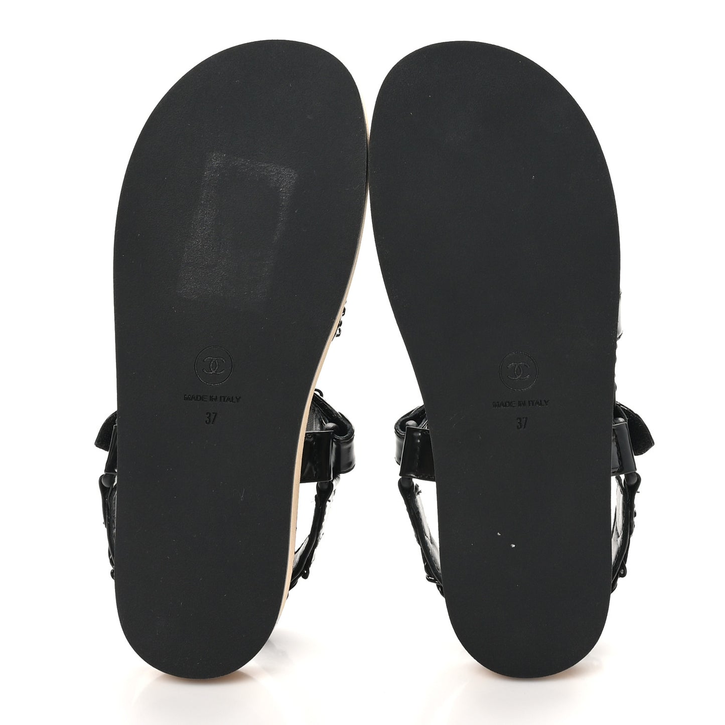 Laminated Goatskin Chain Sandals 37 Black