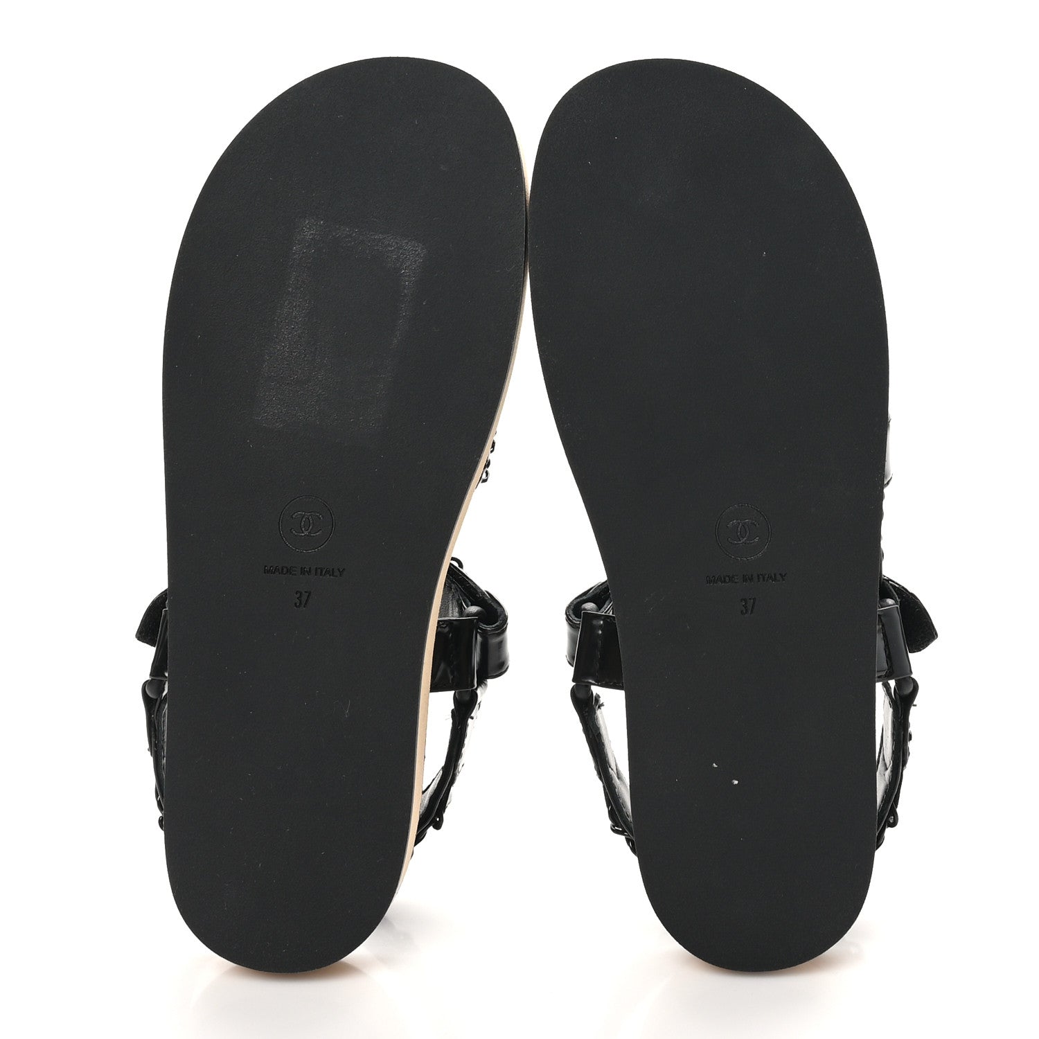 Chanel Laminated Goatskin Chain Sandals 37 Black 6 of 9